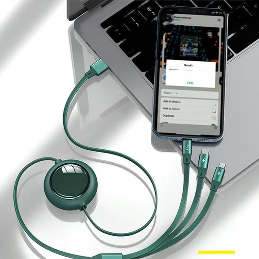 3-in-1 Fast Charging Retractable Cable – Type-C, Micro-USB & Lightning (All-in-One)